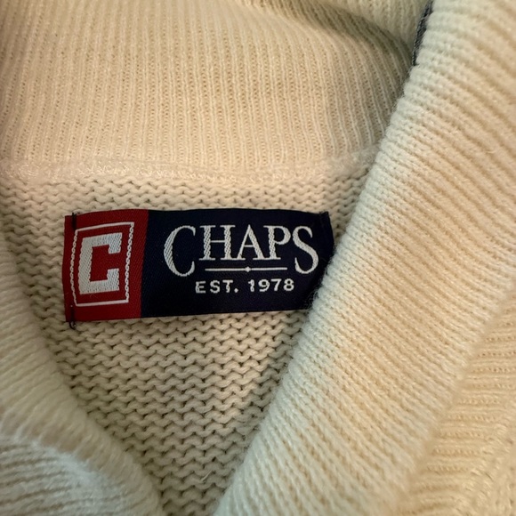 NWOT Chaps Y2K Vintage Cream V-Neck Sweater w/ Ribbed Collar Size Large - Picture 5 of 10